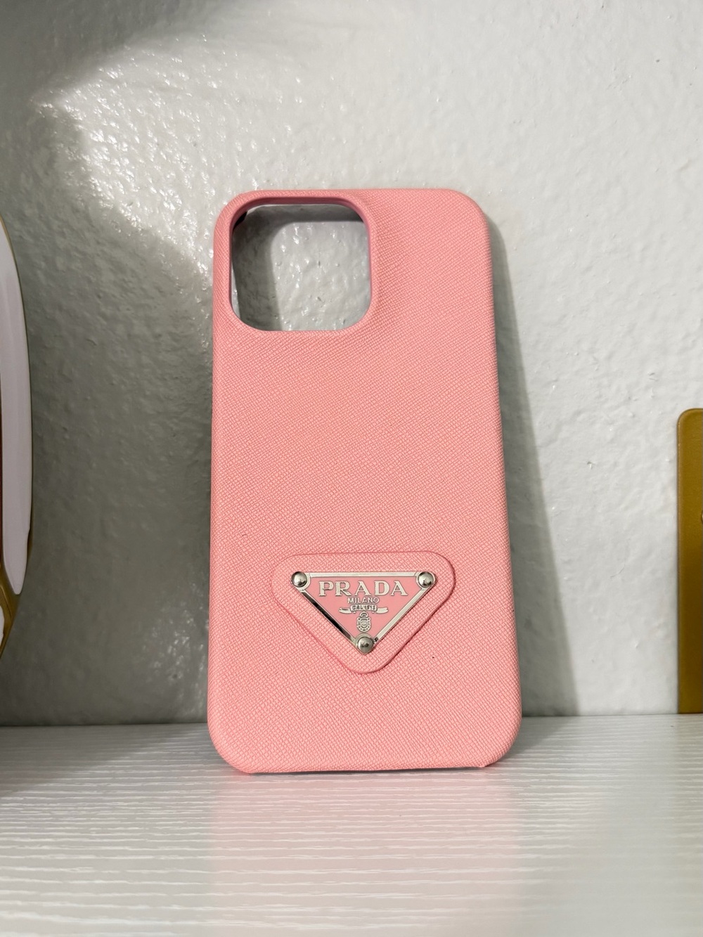 Prada Pink Saffiano Leather iPhone 15 Pro Max Case